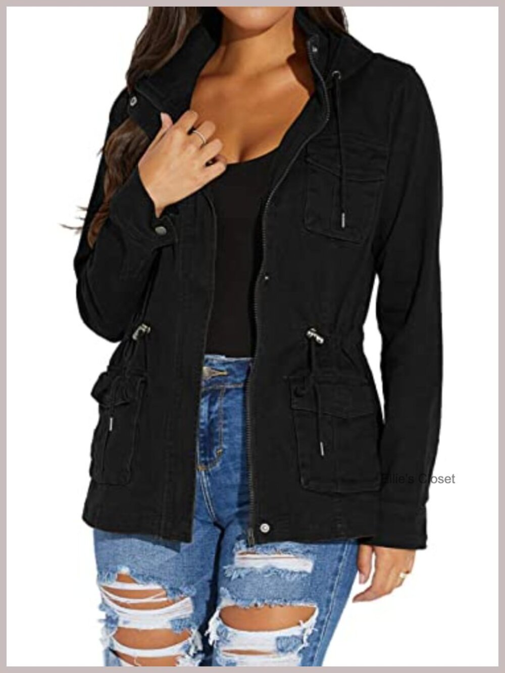 Women's Utility Jacket Long Sleeve Zipper Pockets Lightweight Polyester